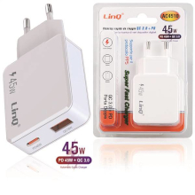 CARICABATTERIA 45W CON 1 X USB QC 18W + 1 X TYPE-C PD 45W BIANCO