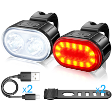 KIT LUCE ANTERIORE PER BICI + LUCE POSTERIORE CON RICARICA USB 2.6X4.5CM