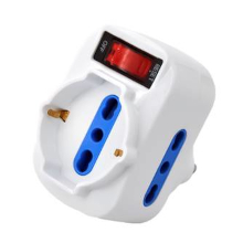 ADATTATORE ROTANTE CON SPINA 10A E 2 PRESE 2P+T 10/16A + 1 BIPASSO/SCHUKO