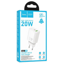 CARICABATTERIA USB-A + USB-C HOCO N61 PD QC 20W BIANCO