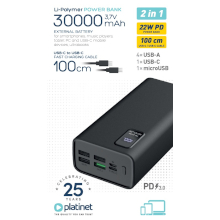 POWER BANK 30000MAH 4XUSB + 1XTYPE-C + 1XMICRO-USB QC PD 3.0 22W NERO