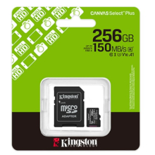MICRO SD HC KINGSTON 256 GB CON ADATTATORE SD CANVAS SELECT PLUS CLASS 10 V10 A1
