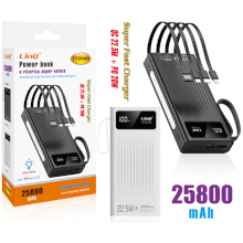 POWER BANK QC 22.5W + PD 20W CON 4 CAVI E TORCIA 25800MAH NERO-BIANCO